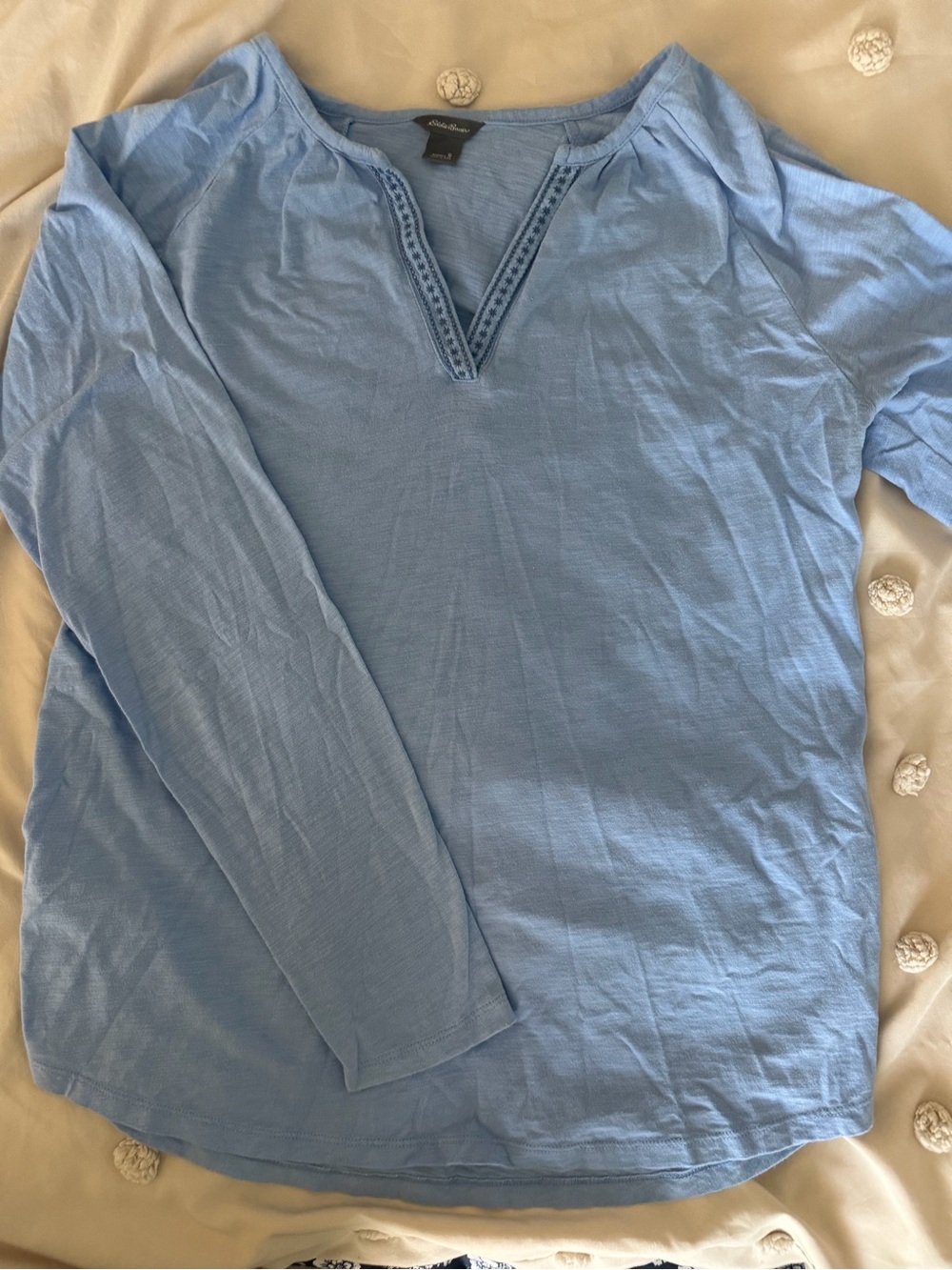 Eddie Bauer Light Blue Women’s V-Neck Long-Sleeve shirt